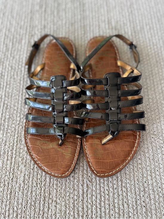 Sam Edelman Shoes - Sam Edelman Black Patent Strappy Flat Sandals Size 7.5